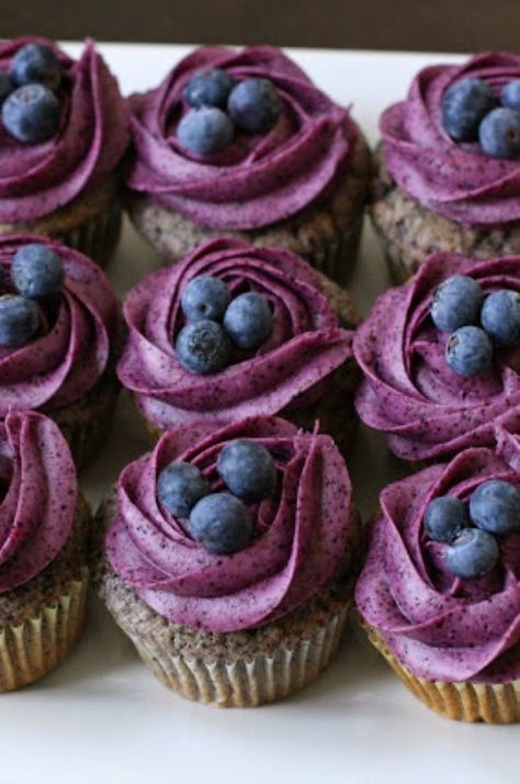 Blueberry Cupcakes | Hiii.cupcakes are amazing..Iwant to eat them..Iwill try them .. Blueberry Cream Cheese Frosting, Purple Foods, Gorgeous Cupcakes, Fruit Rouge, Blueberry Frosting, Mousse Dolce, Delicious Cupcakes Recipes, Purple Cupcakes, Blueberry Cupcakes