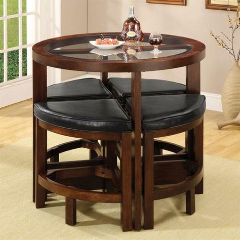 Shop Furniture of America Crystal Cove Dark Walnut Dining Set with Round Tableundefined at Lowe's.com. This unique space efficeint design is perfect for small areas. The round glass table top is complemented with wedge shaped padded leatherette stools that fit Round Glass Table Top, Counter Height Table Sets, Counter Height Pub Table, Round Glass Table, High Top Tables, Crystal Cove, Pub Set, Pub Table Sets, Height Table