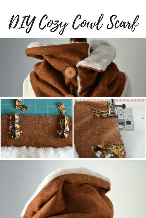 Cowl Scarf Tutorial. Find this and hundreds of other sewing tutorials at www.peekaboopages.com Recycling Fabric, Diy Cowl, Crowl Neck, Scarf Sewing, Scarf Sewing Pattern, Sewing Scarves, Fleece Projects, Cowl Neck Scarf, Button Scarf