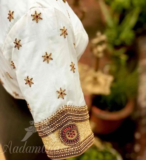 20 Beautiful Work Blouse Designs For Silk Sarees! – South India Fashion Simple Wedding Blouse Designs, Blouse Designs For Silk Sarees, White Blouse Designs, Work Blouse Designs, Wedding Blouse Designs, New Blouse Designs, Blouse Designs Indian, Silk Saree Blouse Designs, Simple Blouse Designs