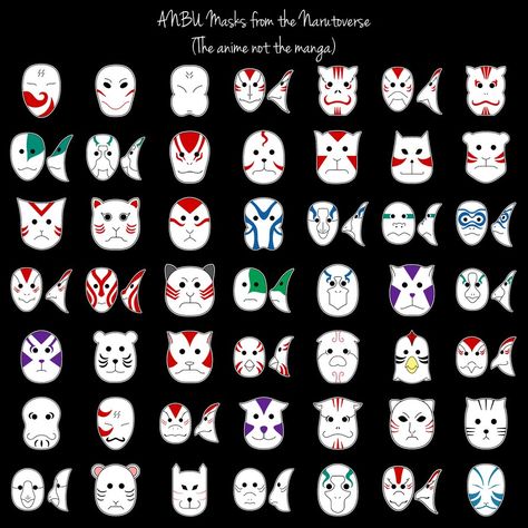 Naruto ANBU Masks by purpledragon42 Anbu Mask Tattoos, Mascara Anbu, Mascaras Anbu, Kakashi Anbu Mask, Naruto Anbu, Anbu Mask, Kakashi Anbu, Kitsune Mask, Mask Drawing