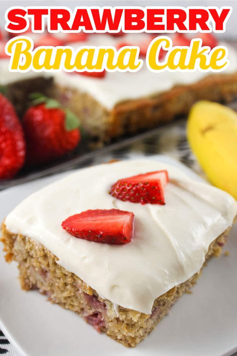 Strawberry Banana Shortcake, Strawberry Banana Smash Cake, Strawberry Banana Cupcakes, Strawberry Banana Cake Recipe, Banana Strawberry Cake, Strawberry Banana Cake, Banana Cream Cake, Strawberry Banana Cakes, Strawberries And Bananas