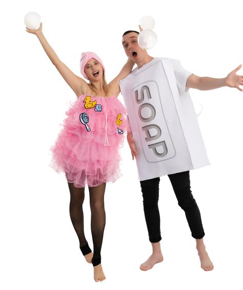 PRICES MAY VARY. Soap Loofah Bubbles Adult Costume includes one soap bar jumpsuit, One loofah jumpsuit, bubble balloons, Shower cap and some shower related stickers. Attach your own stickers and bubble balloons. Double sided for the balloons are included for ballons to stick to imitate bubbles Funny Halloween Costume. Super Durable. Higher Quality. 100% Polyester. Super Value Pack for Role Play. Perfect for Shower Halloween Dress Up Parties, Baby Shower Festivals, Couple Theme Party Costumes, Be Loofah Dress, Soap Costume, Loofah Costume, Bubble Costume, Halloween Costume Puns, Funny Couple Costumes, Halloween Parejas, Best Couples Costumes, Couples Costume