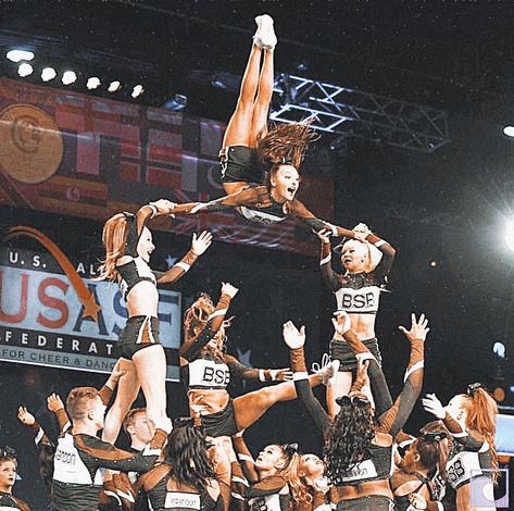 Cool Cheer Pictures, Cheer Competition Aesthetic, Preppy Cheer Pics, Competitive Cheer Aesthetic, Brandon Allstars, Cheer Photo Poses, Great White Sharks Cheer, Cheer Goals, All Star Cheer Uniforms