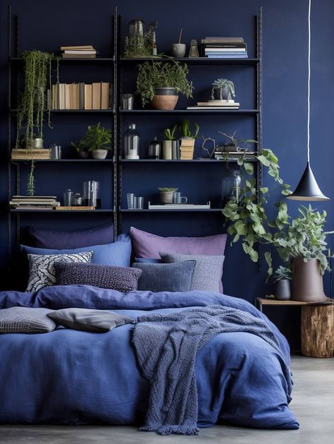 Dark Feminine Bedroom, Dark Blue Rooms, Benjamin Moore Blue, Blue Nova, Color Of The Year 2024, Dark Blue Bedrooms, Dark Blue Paint, Feminine Bedroom, Latest Interior Design Trends