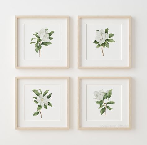 Set of 4 Botanical Prints, Southern Magnolia Grandiflora, Minimalist Wall Decor, Watercolor Wall Art, White Magnolias, Fine Art Posters - Etsy Magnolia Nursery Decor, Magnolia Grandiflora, Southern Magnolia, White Magnolia, Watercolor Wall, Minimalist Wall Decor, Watercolor Wall Art, Botanical Wall Art, Minimalist Wall