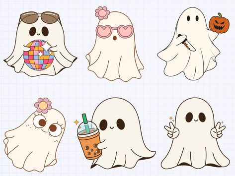 Cute Ghost Clipart, Cute Ghost Drawings, Small Easy Drawings, Ghost Doodle, Cute Cartoon Ghost, Boho Ghost, Ghost Clipart, Cartoon Ghost, Ghost Drawing