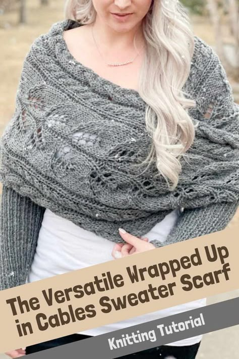 Are you tired of choosing between a wrap, a scarf, or a sweater for your winter outfits? Look no further! Introducing the Wrapped Up in Cables Sweater Scarf, a fashionable and versatile accessory that combines the best features of all three.rnrnWith its unique design and multiple styling options, this sweater scarf is a must-have for any fashion enthusiast. Whether you need an elegant addition for a winter wedding or a chic accent to elevate your everyday look, this all-in-one accessory has ... Wrap Sweater Pattern, Wrap A Scarf, Lidia Crochet Tricot, Knit Wrap Pattern, Cable Scarf, Cable Knitting Patterns, Shrug Pattern, Knitting Patterns Free Hats, Free Scarf