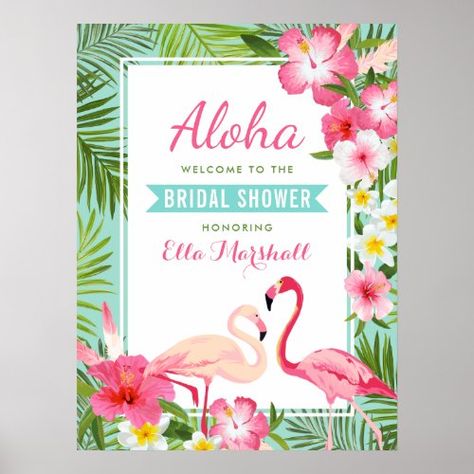 $24.45 | Tropical Pink Flamingo Bridal Shower Welcome Sign #wedding, bridal shower, flamingo, tropical, pink, hibiscus, flowers, aloha, welcome sign, floral Flamingo Theme, Flamingo Tropical, Welcome Board, Tropical Bridal Showers, Tropical Bridal, Tropical Flamingo, Pink Hibiscus, Blue Banner, Bridal Shower Welcome Sign