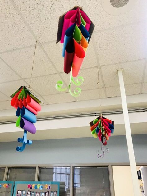 Mrs. J in the Library's note: Decorations idea for secondary or elementary school libraries - "books" sprouting colored paper.  Looks easy enough to make with a stapler and bright printer paper, actually. Amazing Library, School Library Decor, School Library Displays, School Libraries, Library Themes, Library Book Displays, Elementary School Library, Library Bulletin Boards, Library Inspiration