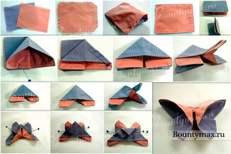 Necktie Crafts, Fabric Crafts Diy, Fabric Origami, Tie Quilt, Tie Crafts, Blue Jeans Crafts, Origami Butterfly, Fabric Butterfly, Seni Origami