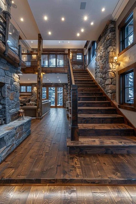 Mountain Home Staircase, Country Themed House, House Design Western, Country House Aesthetic Interior, Dream Home Design Bedrooms, Southern House Interior, Barndominium Master Bed, Western Houses Ranch Style, Ranch House Ideas