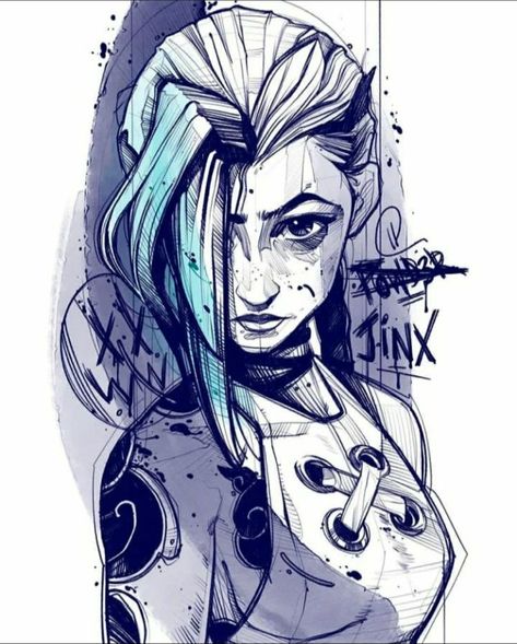 Powder Arcane, Arcane League Of Legends, Jinx Arcane, League Of Legends Characters, Art Tattoos, Tattoo Sleeve, Hand Art Drawing, Tattoo Design Drawings, Anime Character Drawing