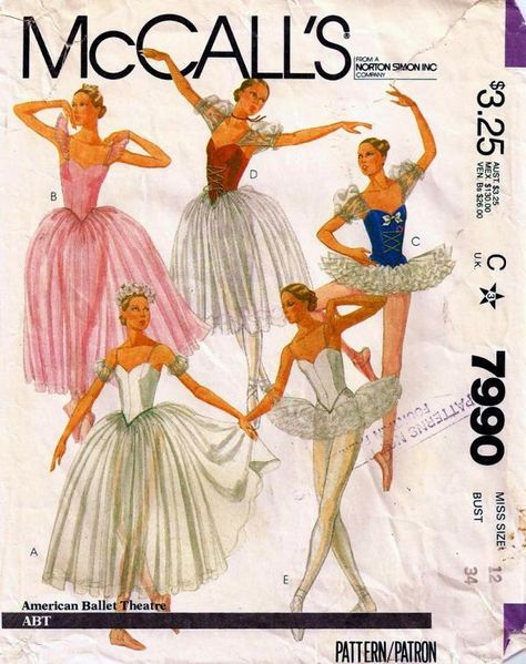 McCall's ballerina costume pattern (Style: 7990) from the 1980s. Tutu Pattern, Ballerina Costume, Tutu Ballet, Vintage Ballet, American Ballet Theatre, Ballet Theater, Costume Sewing Patterns, Theatre Costumes, Tutu Costumes