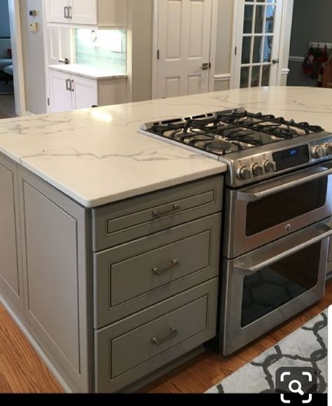 Peninsula Kitchen With Stove, Kitchen Peninsula With Oven, Oven Range In Island, Kitchen Island With Cooktop And Oven, Slide In Oven In Island, Flat Stove Top Island Kitchen Ideas, Oven On Island, Island Oven And Stove, Stove And Oven In Island