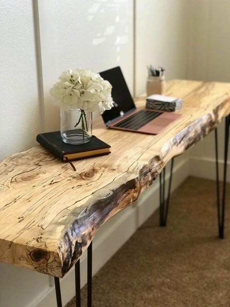 Live Edge Sofa Table, Live Edge Desk, Desk Diy, Table Live Edge, Entrance Table, Live Edge Furniture, Live Edge Coffee Table, Slab Table, Live Edge Wood