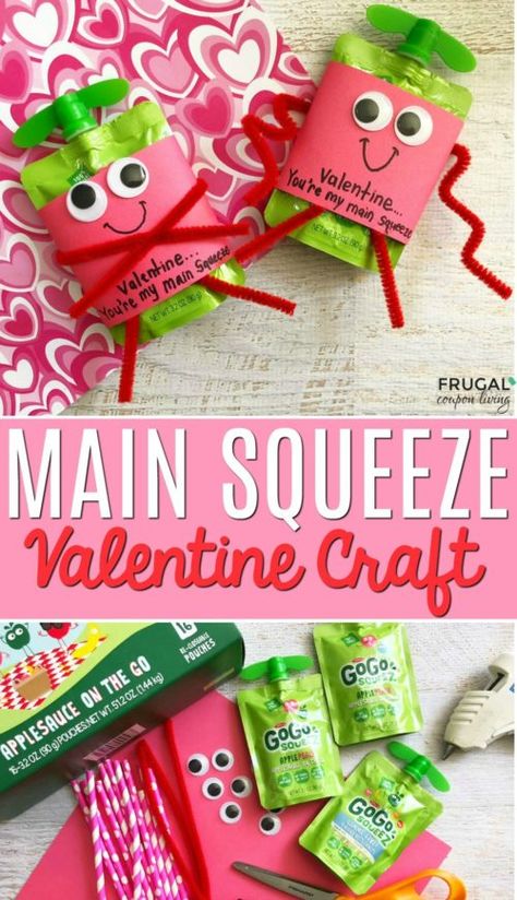 Applesauce Valentines, Gogo Squeez, Valentines Diy Kids, Kindergarten Valentines, Valentines Snacks, Valentinstag Party, Valentine Craft, Valentine Gifts For Kids, Preschool Valentines