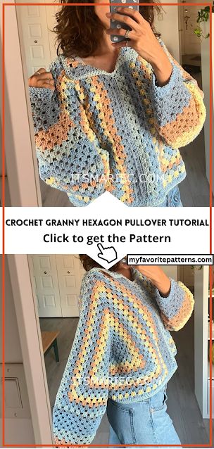 Create your own stylish Granny Hexagon Pullover Sweater with this step-by-step crochet tutorial! Learn how to craft this cozy and customizable sweater using a 5mm crochet hook and Karen Cotton Cakes yarn. Follow along to make two identical hexagonal pieces, add sleeves, and personalize the fit for a trendy addition to your wardrobe! Perfect for crochet enthusiasts and fashionistas looking to craft a unique and comfy pullover. Hexagon Pullover, Hexagon Sweater, Crochet Pullover Pattern, Crochet Sweater Design, Crochet Cardigan Pattern Free, Crochet With Cotton Yarn, Baby Pattern, Crochet Sweater Pattern Free, Crochet Baby Cardigan