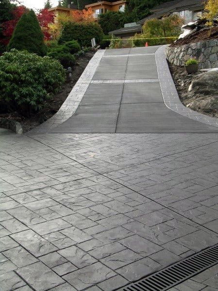 Top 50 Best Concrete Driveway Ideas - Front Yard Exterior Designs Backyard Pavers, Stamped Concrete Patio Designs, Stamped Concrete Patterns, Stamped Concrete Walkway, Stamped Concrete Driveway, Brick Driveway, Patio Paving, Driveway Ideas, Concrete Patio Designs