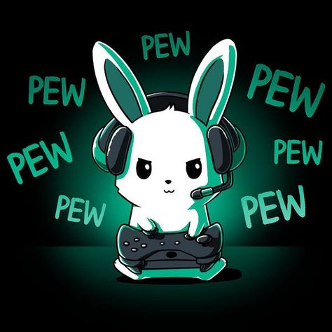 Pew Pew Bunny White Rabbit, Video Game, Headphones, White, Black