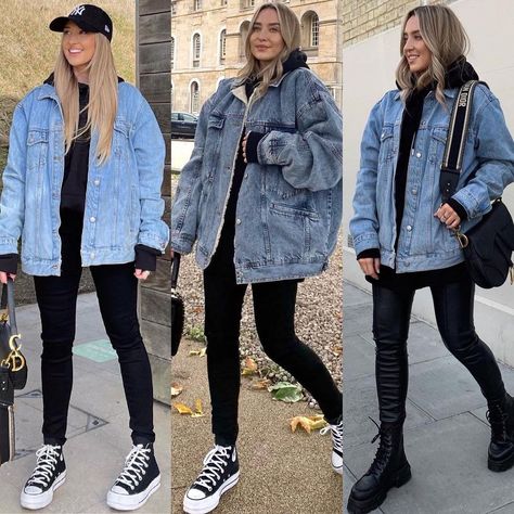 Oversized Jean Jacket Dress Outfit, Oversized Blue Jean Jacket Outfits, Oversized Jean Jacket Outfits Fall, Oversize Denim Jacket Outfit, Oversized Denim Jacket Outfit Women, Fall Jean Jacket Outfits, Jean Jacket Outfits Winter, Oversized Jean Jacket Outfit, Jean Jacket Outfits Fall