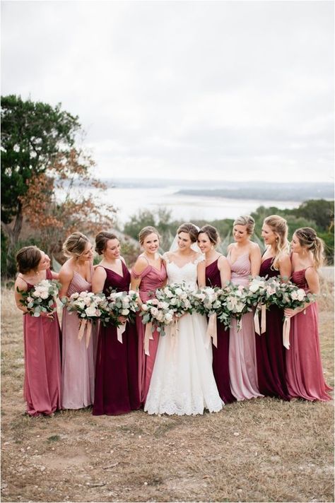 Berry Wedding Colors Bridesmaid Dress, Pink And Mauve Bridesmaid Dresses, Burgundy Pink Bridesmaid Dresses, Blush Rose Bridesmaid Dress, Bridesmaid Different Shades Of Pink, Bordeaux Bridesmaids Dresses, Bridesmaid Dresses In Pink Shades, Burgundy And Mauve Bridesmaid Dresses, Dark Mauve Bridesmaid Dress With Groomsmen