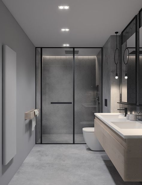 Small Bathroom Grey, Flat Design Ideas, Bathroom 2024, Bathroom Grey, Instagram Bathroom, Classic Kitchen Design, Bathroom Model, Bathroom Furnishings, Toilet Design