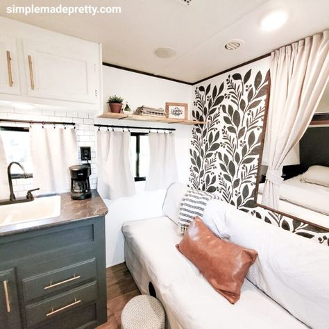 Camper Remodel On A Budget, Camper Updates, Remodel Camper, Trailer Hacks, Small Camper Interior, Remodel Trailer, Diy Travel Trailer, Travel Trailer Decor, Camping Tricks