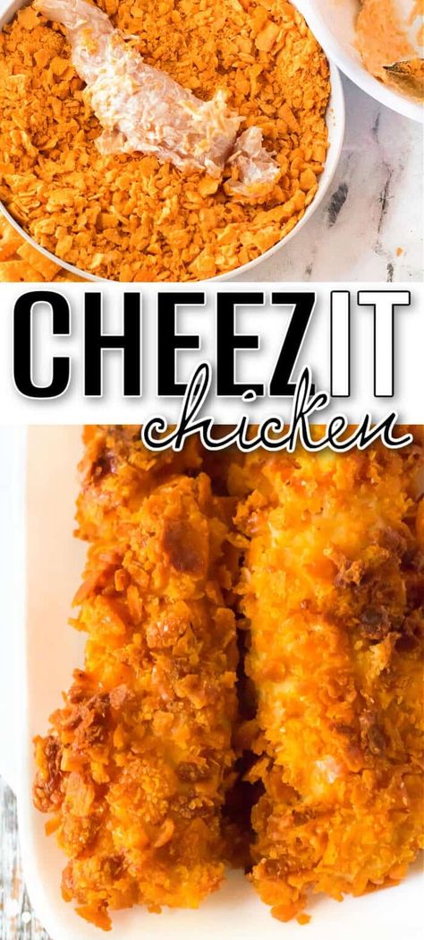 Cheese Cracker Crusted Chicken, Cheezit Recipe Ideas, Cheese It Chicken, Cheezit Chicken, Cheeze It Chicken, Goldfish Chicken, Cheez It Chicken, Pollo Loco Chicken Recipe, Cheez It Recipe