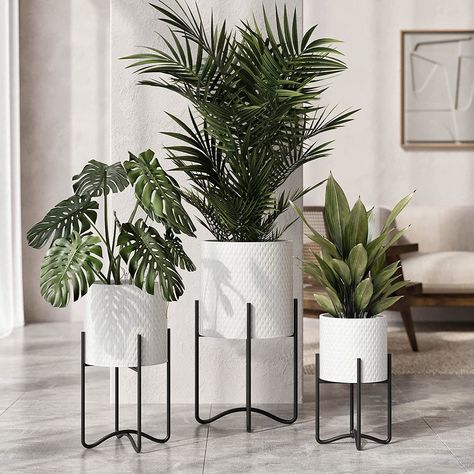 Modern White Plant Pot Set Of 3 Plant Organization, Home Plant Decor, Mid Century Modern Plants, White Plants, White Planters, Interior Plants, Pot Set, Fashion Organization, Indoor Plant Pots