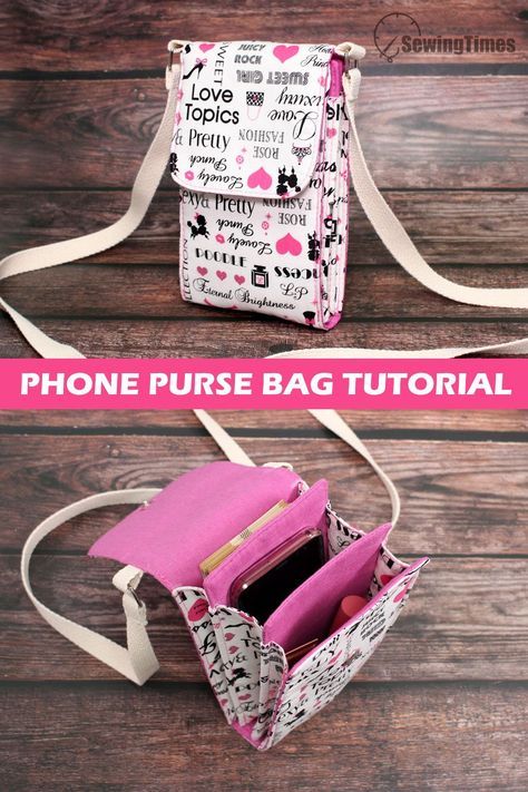 Cellphone Bag Fabric, Small Purse Patterns To Sew, Small Quilted Bags, Cell Phone Bag Pattern Free, Diy Cell Phone Bag, Useful Things To Sew Diy Projects, Sew Phone Pouch, Cell Phone Cross Body Bag Pattern Free, Diy Hand Bags And Purses