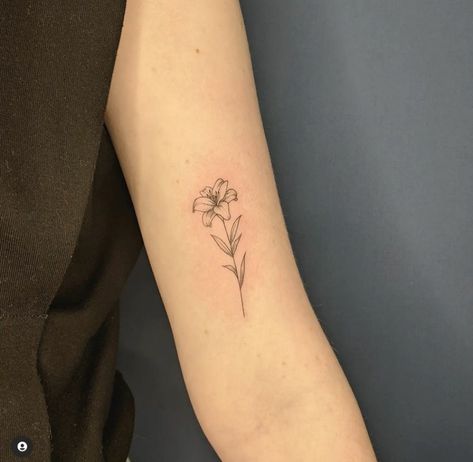 Small Tattoos Lily Flower, A Lily Tattoo, Lilly Tattoo Minimalist, Lillies Flowers Tattoo Design, Matching Lily Tattoos, Lily’s Tattoo, Amarilis Flower Tattoo, Amarilys Flower Tattoo, Where To Get Flower Tattoos