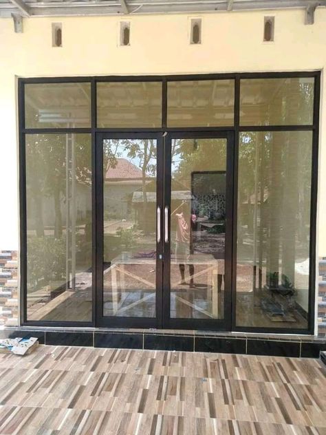 Aluminium Glass Door Design, Almunium Doors Design, Sliding Aluminium Doors, Glass Door With Grill, Pintu Sliding Kaca Aluminium, Timber Cladding Exterior, Commercial Exterior Doors, Aluminium Partition, Sliding Window Design