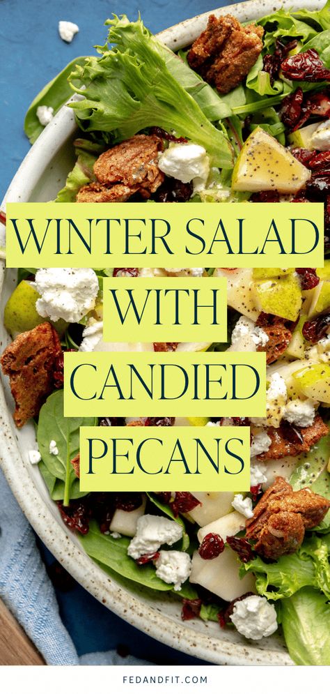 Loaded with pears, candied pecans, goat cheese, and dried cranberries, this salad is the most delicious addition to your next festive spread. Goat Cheese Crumbles, Salad With Pears, Candied Pecans For Salad, Gluten Free Sides, Cranberry Salad, Pecan Salad, Cranberry Cheese, Whole Roasted Chicken, Pear Salad