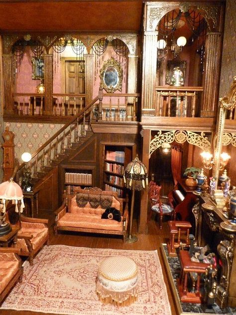 Victorian Dollhouses | Elegant Victorian| Elegant Victorian rooms | Victorian Decoration is a way of traveling into the most elegant times. Description from pinterest.com. I searched for this on bing.com/images Victorian Rooms, Haunted Dollhouse, Victorian Interiors, Dollhouse Projects, Victorian Dollhouse, Dolls House Interiors, Victorian Dolls, Miniature Rooms, Barbie House