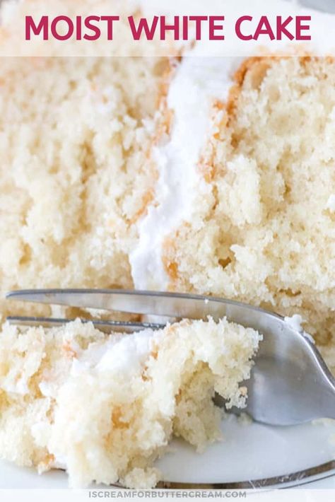 This super moist white cake recipe from scratch is the best white cake I've ever had. It's made with sour cream and has a deliciously soft texture. No more looking around for a white cake that's actually moist. It's the perfect recipe for a wedding cake or a birthday cake.