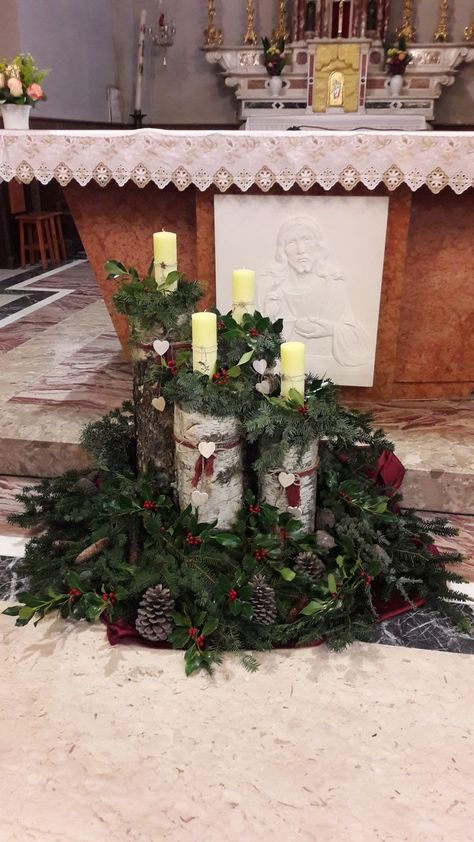 Advent Church Decorations, Christian Christmas Decorations, Communion Table, Advent Decorations, Christmas Flower Decorations, Church Christmas Decorations, Church Altar Decorations, Christmas Stage, Christmas Planters