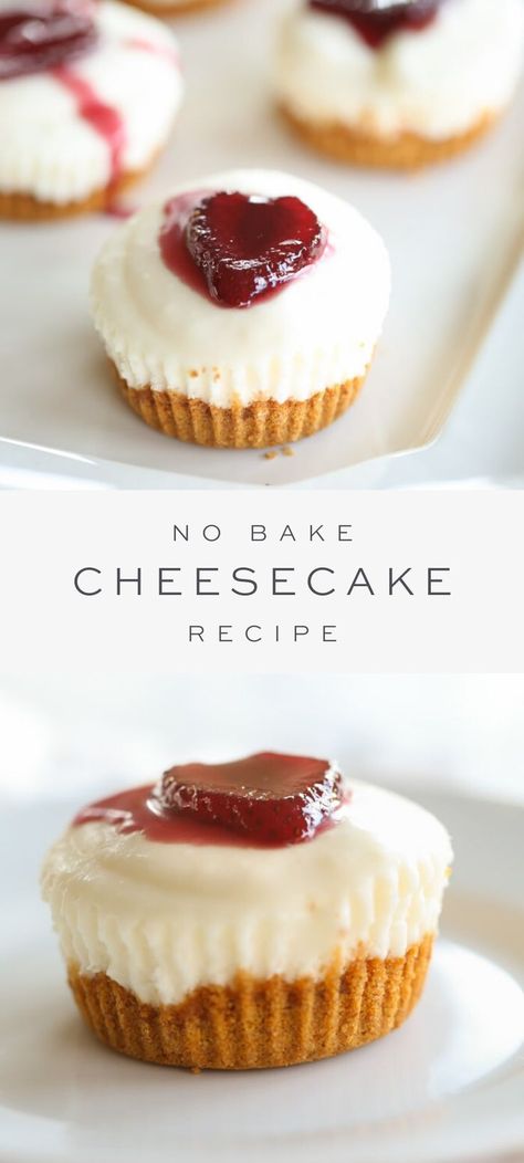 Easy no bake cheesecake recipe that gives you a fresh bakery taste in minutes. With just a few ingredients, this no bake cheesecake is too good to pass up. Perfect to make individual cheesecakes or one larger one and finish with your favorite toppings. No Bake Cake Mix Recipes, No Bake Cheesecake Recipes 4 Ingredients, Small Cheesecake Recipe, Individual Cheesecake Recipes, Cheesecake Recipe Easy, Mini No Bake Cheesecake, Cheesecake Cupcakes Recipe, No Bake Cheesecake Recipe, No Bake Cheesecake Filling