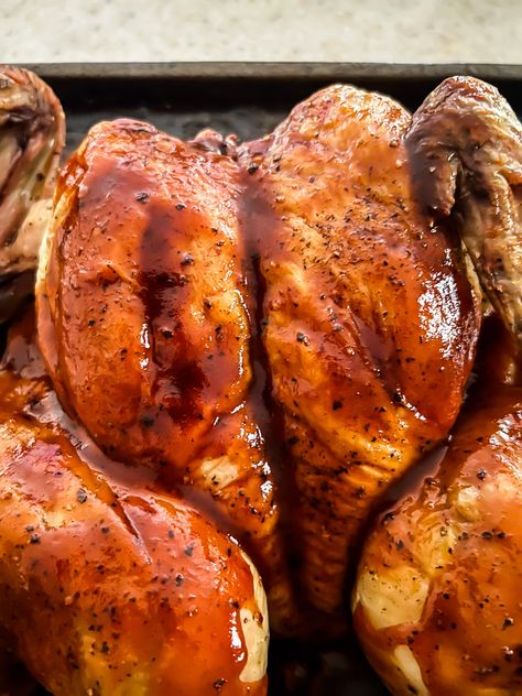 Split Chicken Recipes, Roasted Split Chicken, Split Chicken, Whole Baked Chicken, Barbecued Chicken, Butterflied Chicken, Bbq Sauce Chicken, Oven Fried Chicken, Herb Chicken