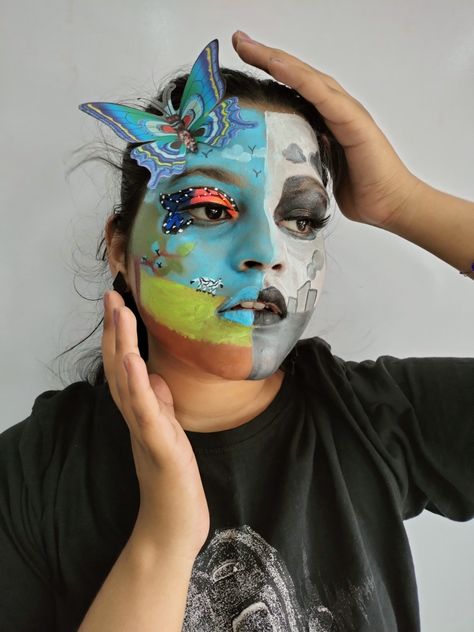 Save Earth 🌍 , face painting, face art 🎨 make up looks Earth Face Painting, Nature Face Painting, Earth Day Makeup, Face Painting Flowers, Tiger Makeup, Face Painting Ideas, Painted Earth, Earth Drawings, Painting Face