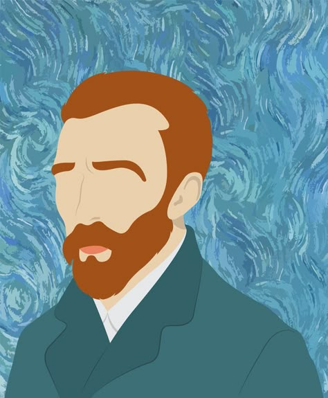 Famous Paintings Illustration, Vincent Van Gogh Illustration, Van Gogh Illustration Art, Van Gogh Graphic Design, Van Gogh Illustration, Van Gogh Portrait, Men Illustration, Van Gogh Self Portrait, Potrait Painting