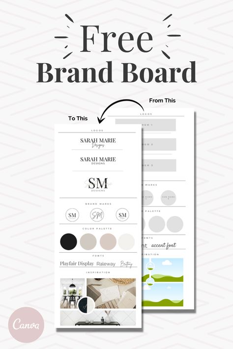 Branding Board Template, Personal Brand Board, Branding Kit Templates Free, Brand Kit Ideas, Brand Style Guide Template, Branding Kit Templates, Canva Branding Kit, Kombinasi Font, Top Free Fonts