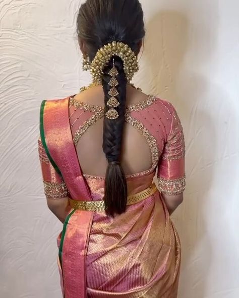 Veni Designs For Hair, Hair Styles For Marriage Function, Jadai Designs, Hair Accessories Indian, Hairstyle For Saree, Reception Hairstyles, Indian Dress Up, Saree Drape, Hair Style On Saree