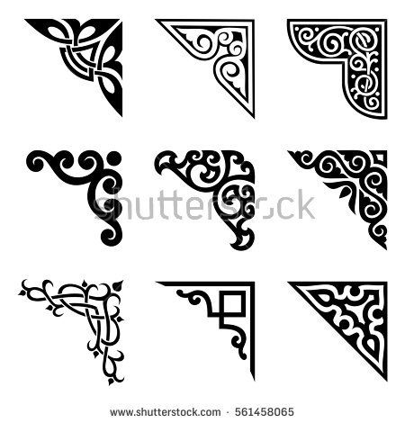 The decoration of the 108 type that was excerpt from past article is copyright free of vector data that was outlined in Adobe Illustrator. Kado the 108 Corner Border Designs, Celtic Corners, Corner Ornament, Ornamental Corner, Corner Pattern, Fleurs Art Nouveau, Key Designs, Arts And Crafts Design, Tato Suku