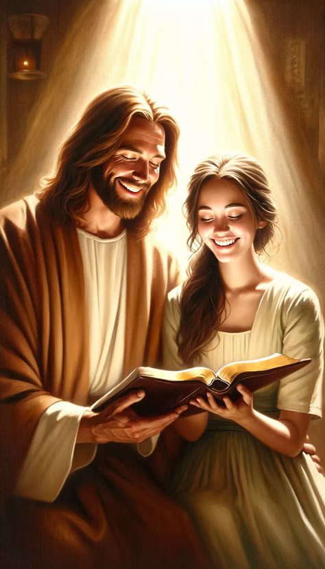 Jesus art Joyful quiet time with God Jesus With Girl, Jesus And Girl, Jesus Art Paintings, Jesus Laughing, Animated Bible, Jesus Love Images, Quiet Time With God, Bible Videos, Jesus And Me