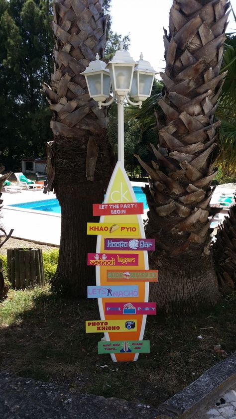 Indian Wedding signs on a Surf Board Surf Sign, Surf Wedding, Surf Boards, Surfboard Art, Signs Wedding, Beach Surf, Surf Board, Pool Beach, Wedding Sign