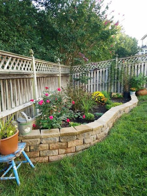 DIY Raised Garden Bed With Wallcountryliving Raised Flower Bed Against House, Raised Garden Beds Along Fence Retaining Walls, Raised Garden Bed Retaining Wall, Raised Front Garden, How To Build A Retaining Wall Flower Bed, Backyard Landscaping Retaining Wall, Retaining Wall Against Fence, Raised Rose Garden Beds, Small Retaining Wall Ideas Flower Beds