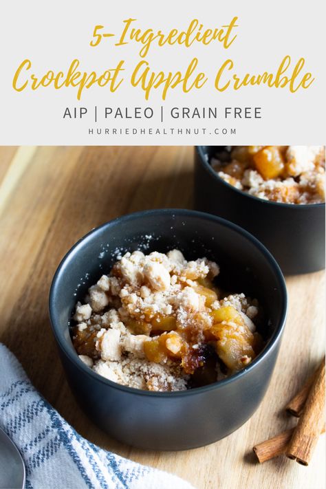 This Crockpot AIP Apple Crumble is perfect for an easy holiday dessert. Simple and delicious. Your guests won't even know it's AIP and Paleo! #crockpot #crockpotapplecrumble #aipapplecrumble #paleoapplecrumble #aip #paleo Aip Apple Dessert, Easy Aip Dessert Recipes, Quick And Easy Aip Recipes, Aip Apple Crumble, Aip Baked Apples, Aip Christmas Desserts, Aip Desserts Quick, Aip Apple Recipes, Aip Snacks Easy