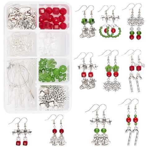 PRICES MAY VARY. ❤[CHRISTMAS GLASS EARRINGS MAKING KIT]: 24pcs x Christmas Alloy Pendants; 24pcs x 2 Styles Electroplate Glass Beads; 20pcs x Iron Flat head Pins; 20pcs x Iron Eye Pin; 20pcs x Earring Hooks; 12pcs x Faceted Cube Glass Beads; 30pcs x Faceted Glass Bicone Beads; 10pcs x Jump Rings; 1pc x Storage Plastic Box. ❤[DIY MAKE 10 PAIRS CHRISTMAS EARRINGS]: This earring making kit contains everything you need to create 10 pairs cute clear crystal bead earrings for Christmas. Color: Silver. Sock Candy, Christmas Jewerly, Xmas Earrings, Christmas Jewelry Diy, Christmas Sock, Earring Kit, Craft Christmas, Earrings Making, Jewerly Making