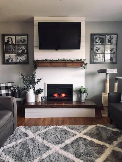 Tv Wall Built In Ideas, Tv Wall Design With Fireplace, Panel Tv Wall, Tv Wall Idea, Tv Wall Ideas Modern, Built In Ideas, Tv Wall Decoration, Tv Wall Panel, Electric Fireplace Living Room